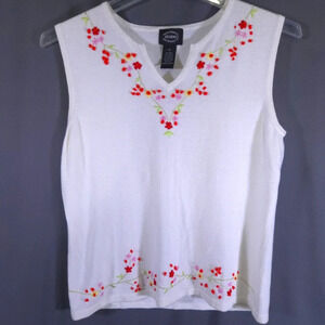 Designers Studio Originals Sleeveless Shirt Floral Embroidery Cottagecore Size M